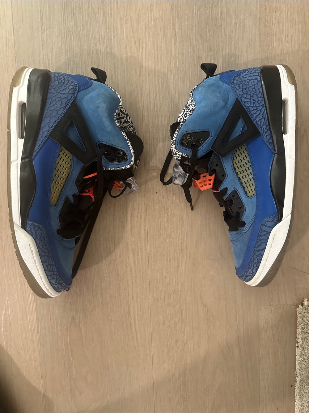 Jordan Spizike Men’s Athletic Shoes in Blue and Black with Orange Accents